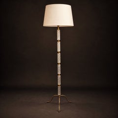 Vintage Mid-Century Brass and Textured Glass Floor Lamp