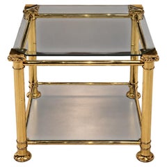 Vintage French 1970's Neoclassical Brass & Glass Coffee Table