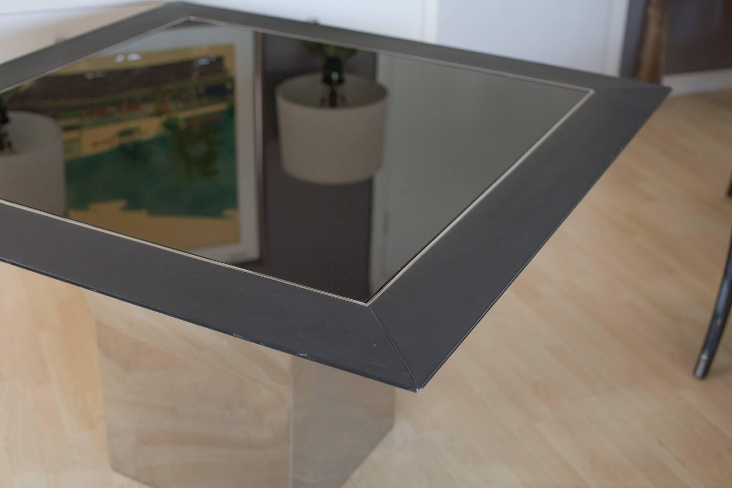 American Brueton Steel and Glass Pedestal Table