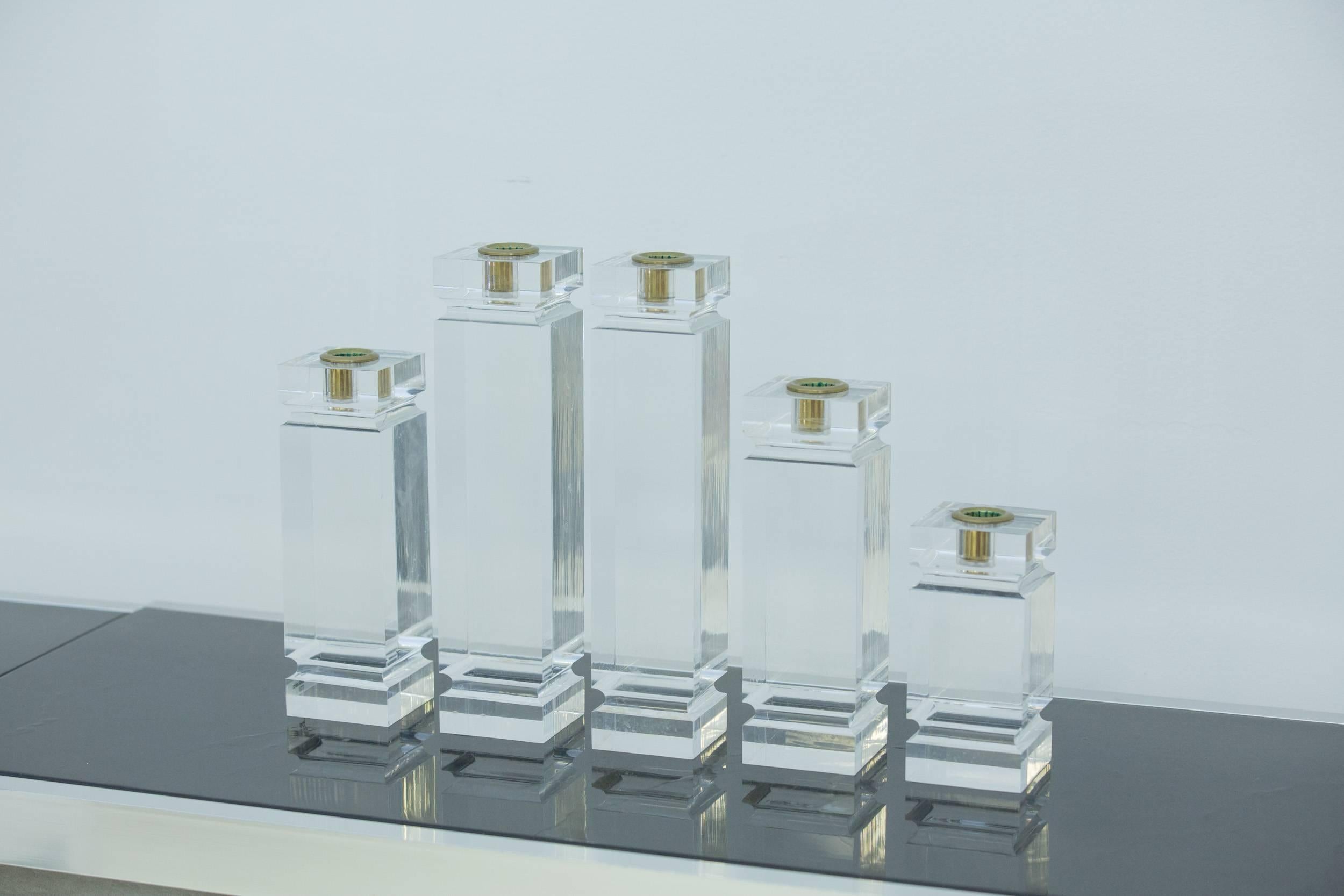 American 1970s Solid Lucite Candleholders For Sale