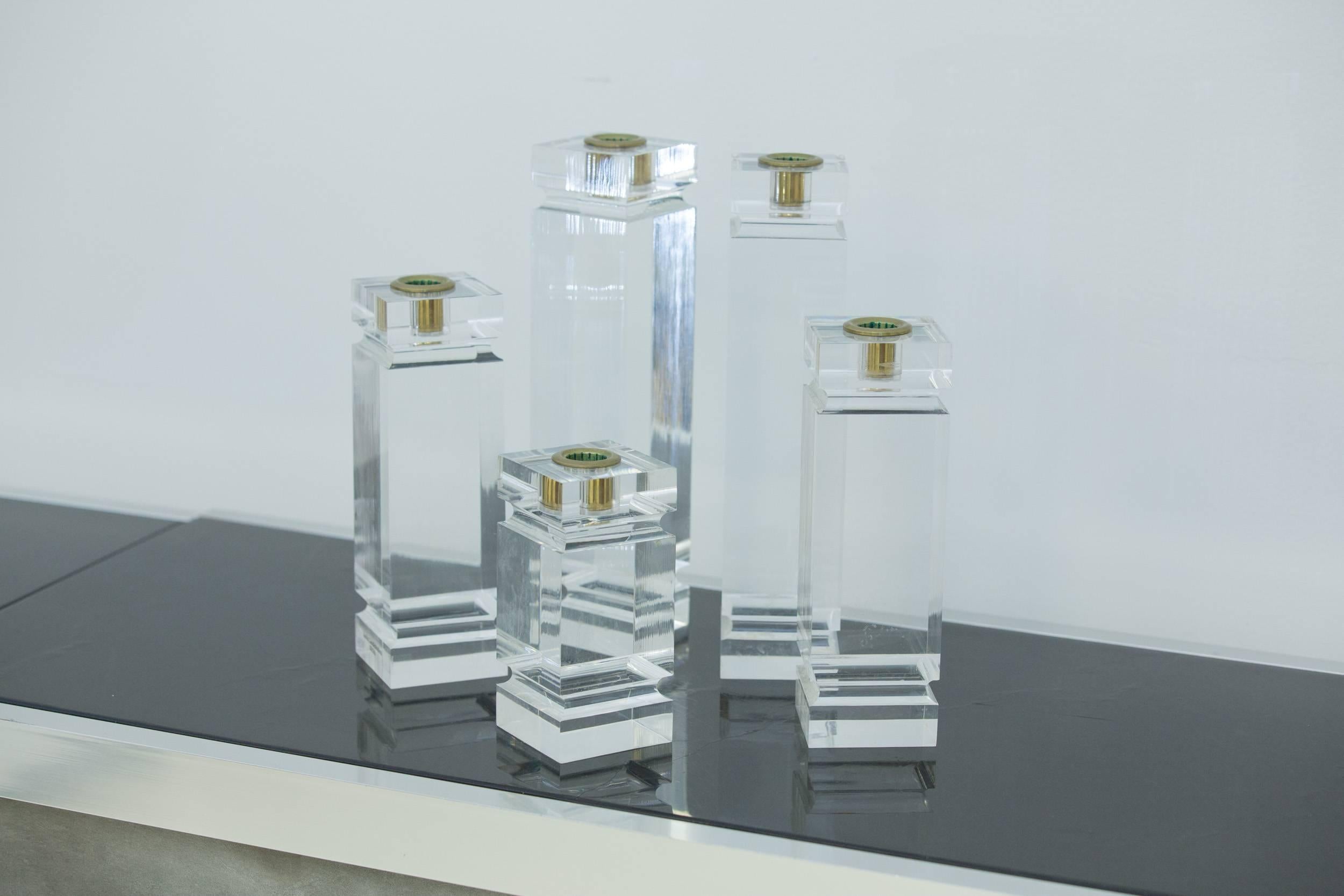 Mid-Century Modern 1970s Solid Lucite Candleholders For Sale