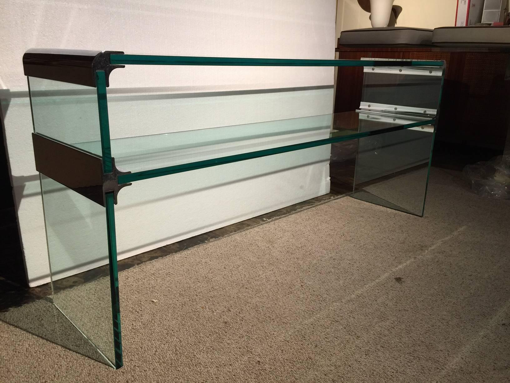 Mid-Century Modern Pace Collection Waterfall Glass Console or Sofa Table