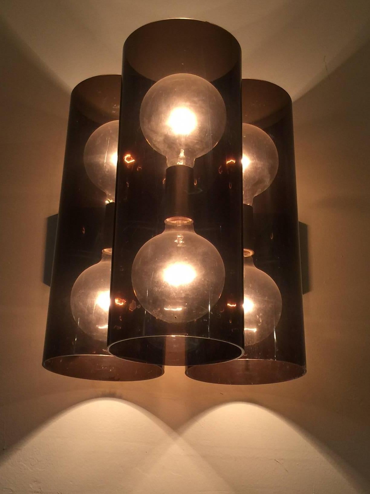 Mid-20th Century Three Oversized Smoked Acrylic Wall Lights by Lightolier