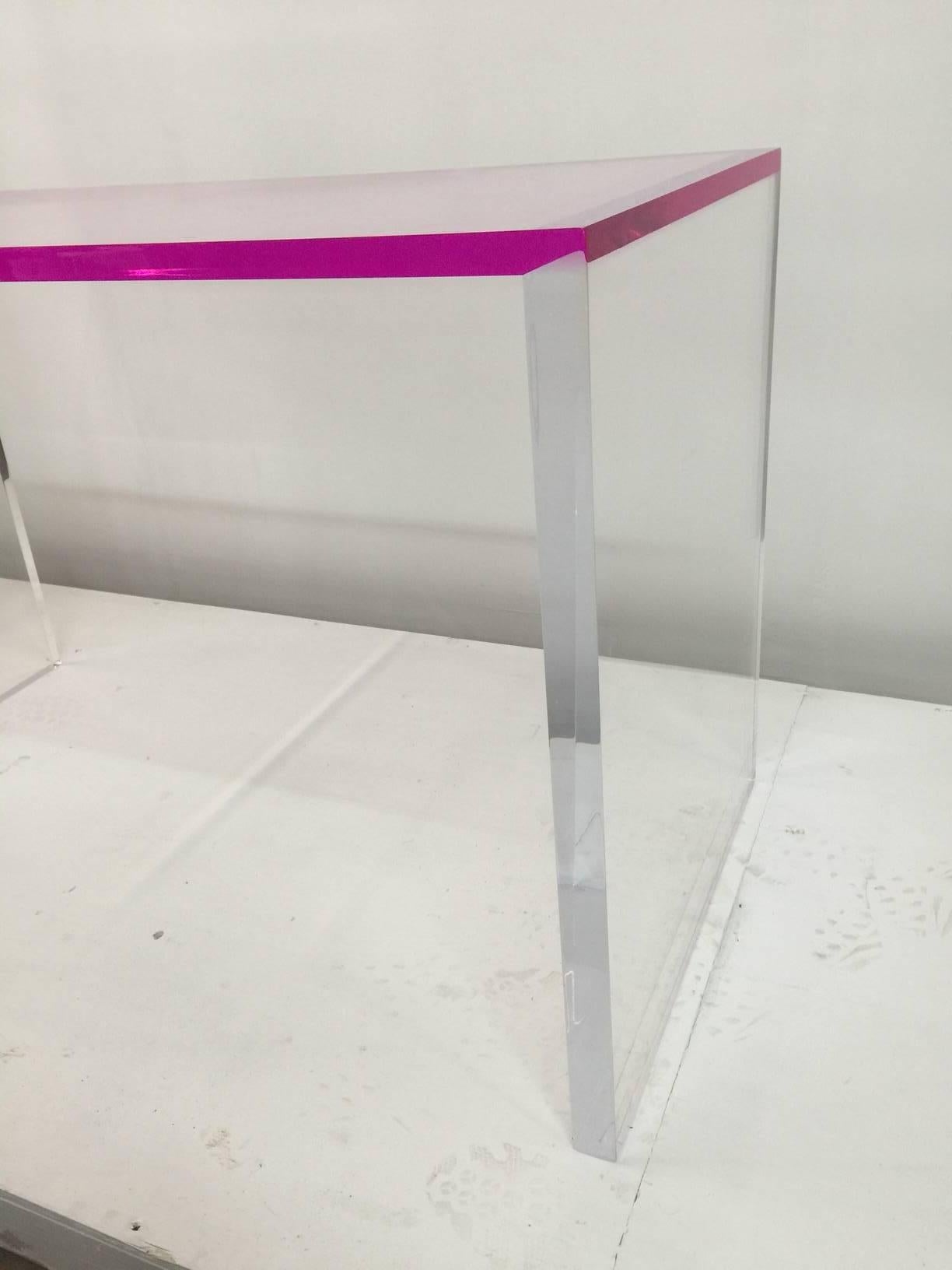 American Whimsical Pink and Clear Acrylic Desk and Bench