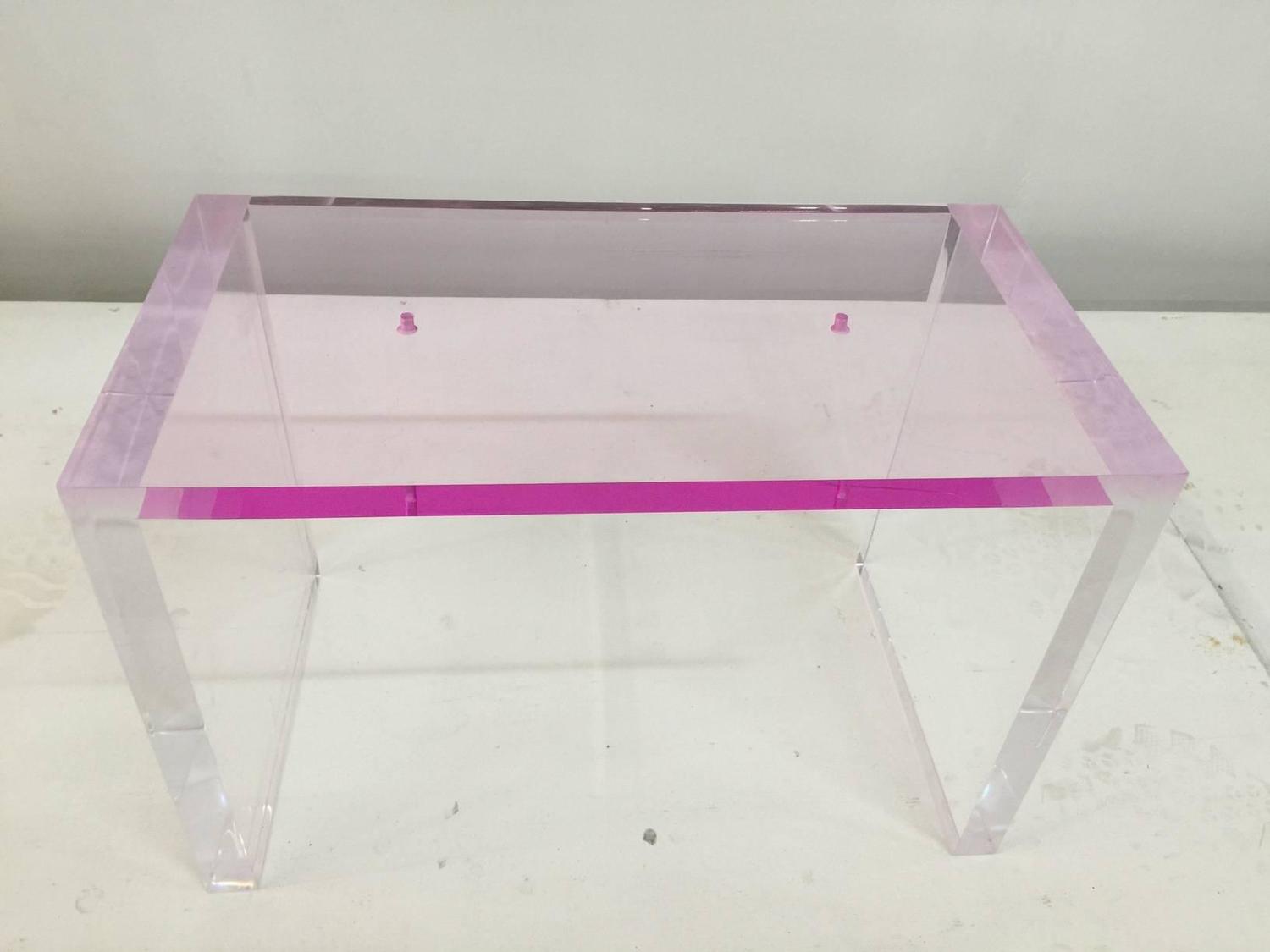 Whimsical Pink and Clear Acrylic Desk and Bench For Sale at 1stdibs