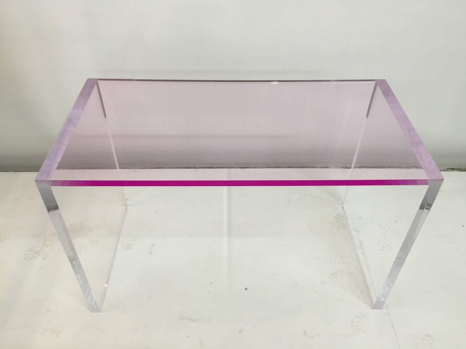 Whimsical Pink and Clear Acrylic Desk and Bench In Excellent Condition In North Miami, FL