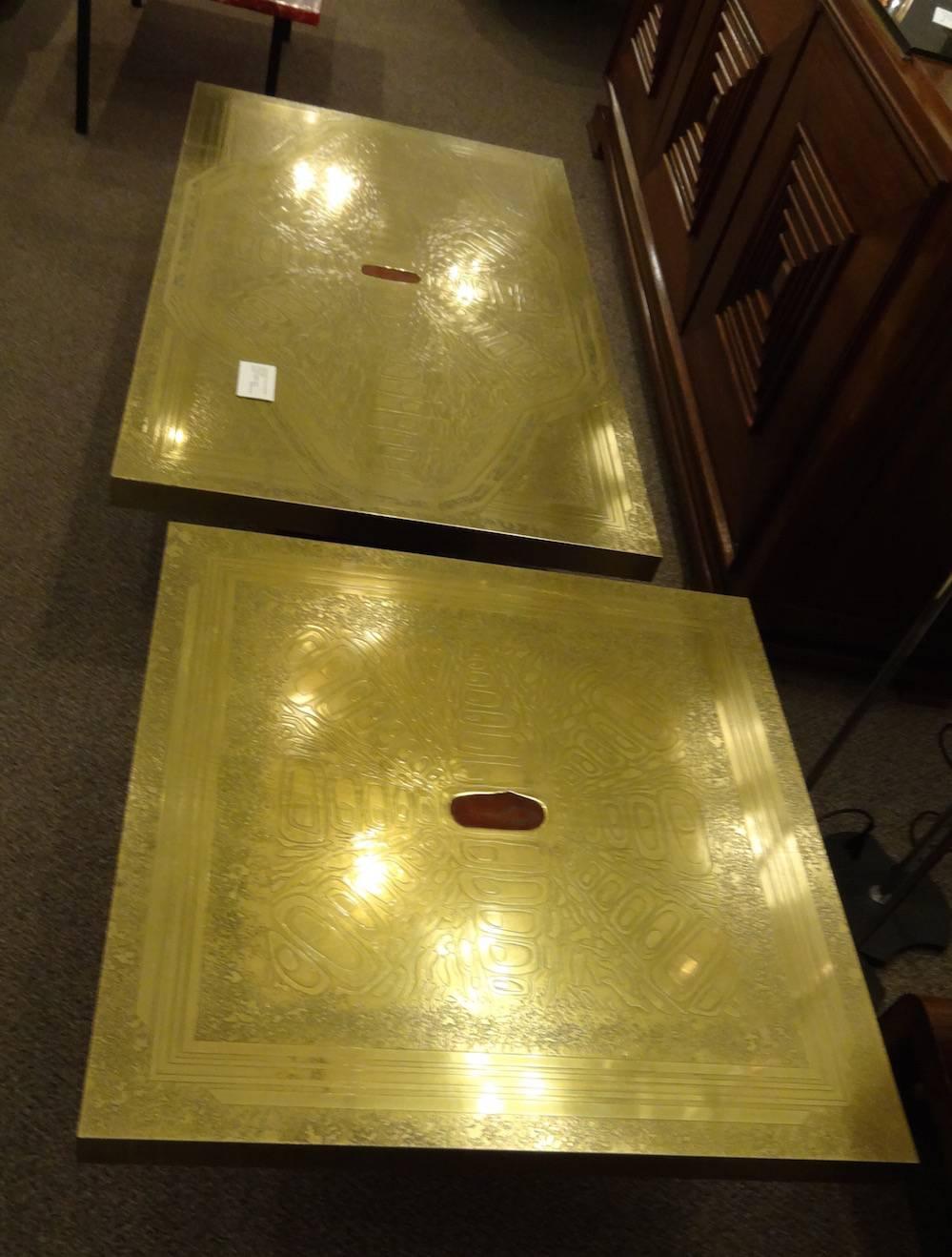 Two-Piece Cocktail Table in Etched Brass and Agate by Elias Segura Pasqual For Sale 3