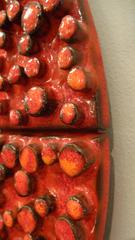 Amphora Round Mid-Century Wall Mirror Glazed Tile Framed France circa 1965