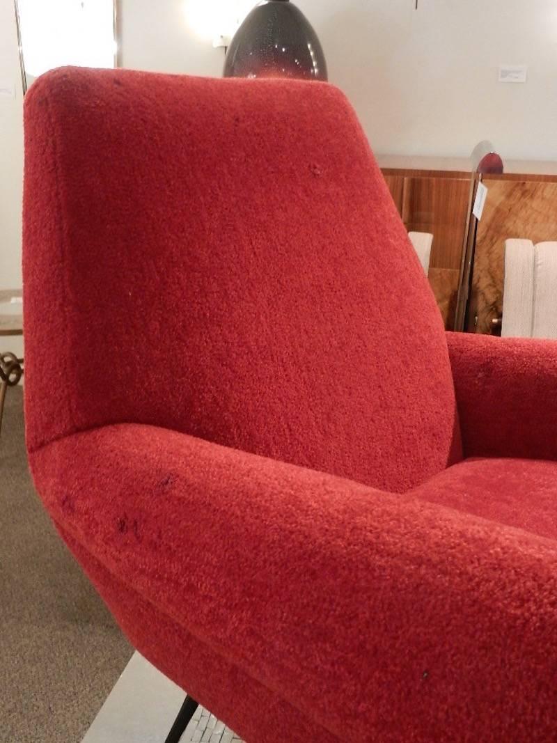 Pair of Gigi Radice Mid-Century Club Chairs in Vintage Upholstery circa 1959 For Sale 2