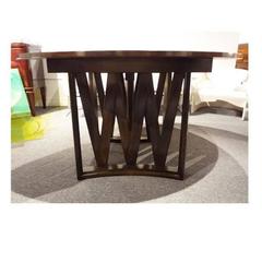 Paul Frankl Round Mid-Century Dining Table in Mahogany with Leaves circa 1960