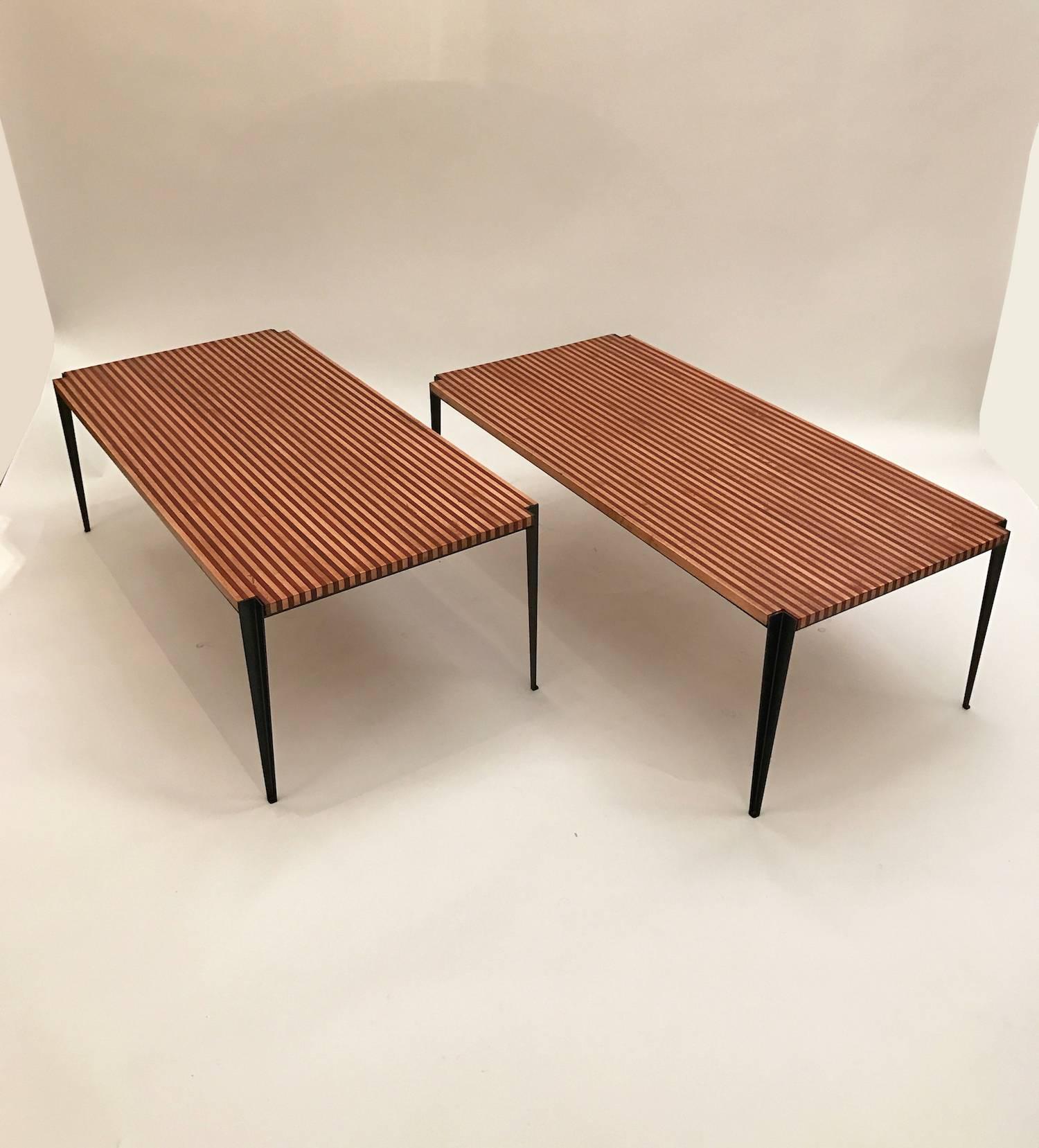 Mid-Century Modern Osvaldo Borsani Pair of Large Cocktail Tables in Two Toned Wood and Steel For Sale