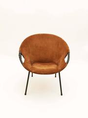 A Pair of Suede Mid-Century Barrel Chairs, France, circa 1960