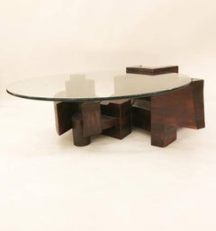 Nerone Ceccarelli Modernist Cocktail Table in Stained Wood and Glass