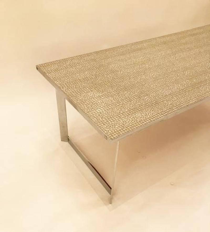 Mid-Century Modern Large Scaled Cocktail Table in Tile and Chromed Steel in the Style of G. Jouve For Sale