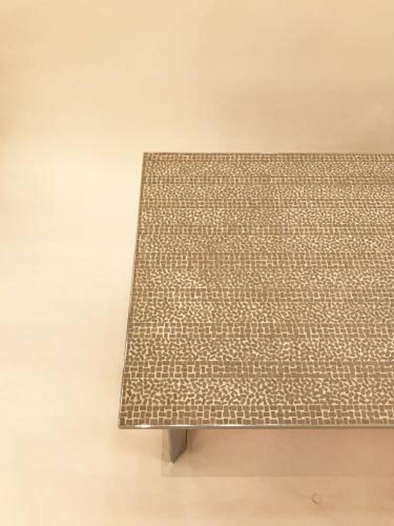French Large Scaled Cocktail Table in Tile and Chromed Steel in the Style of G. Jouve For Sale