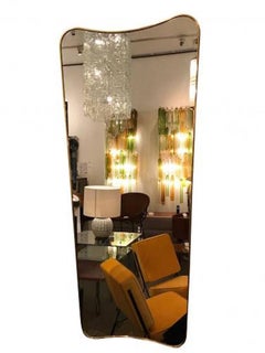 Pair of Large Scaled Mid-Century Wall Mirrors in Brass in the Style of Gio Ponti