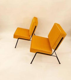 Pierre Guariche Two Pairs of Midcentury Slipper Chairs in Yellow Velvet