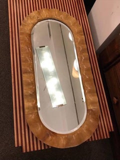 Aldo Tura Oval Midcentury Wall Mirror in Stained Goat Skin and Beveled Glass