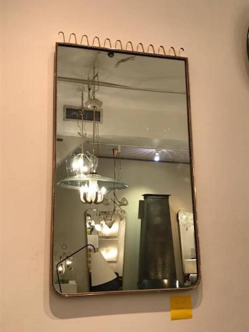 Mid-Century Modern Gio Ponti Attribution Midcentury Wall Mirror in Brass, Italy, circa 1950 For Sale