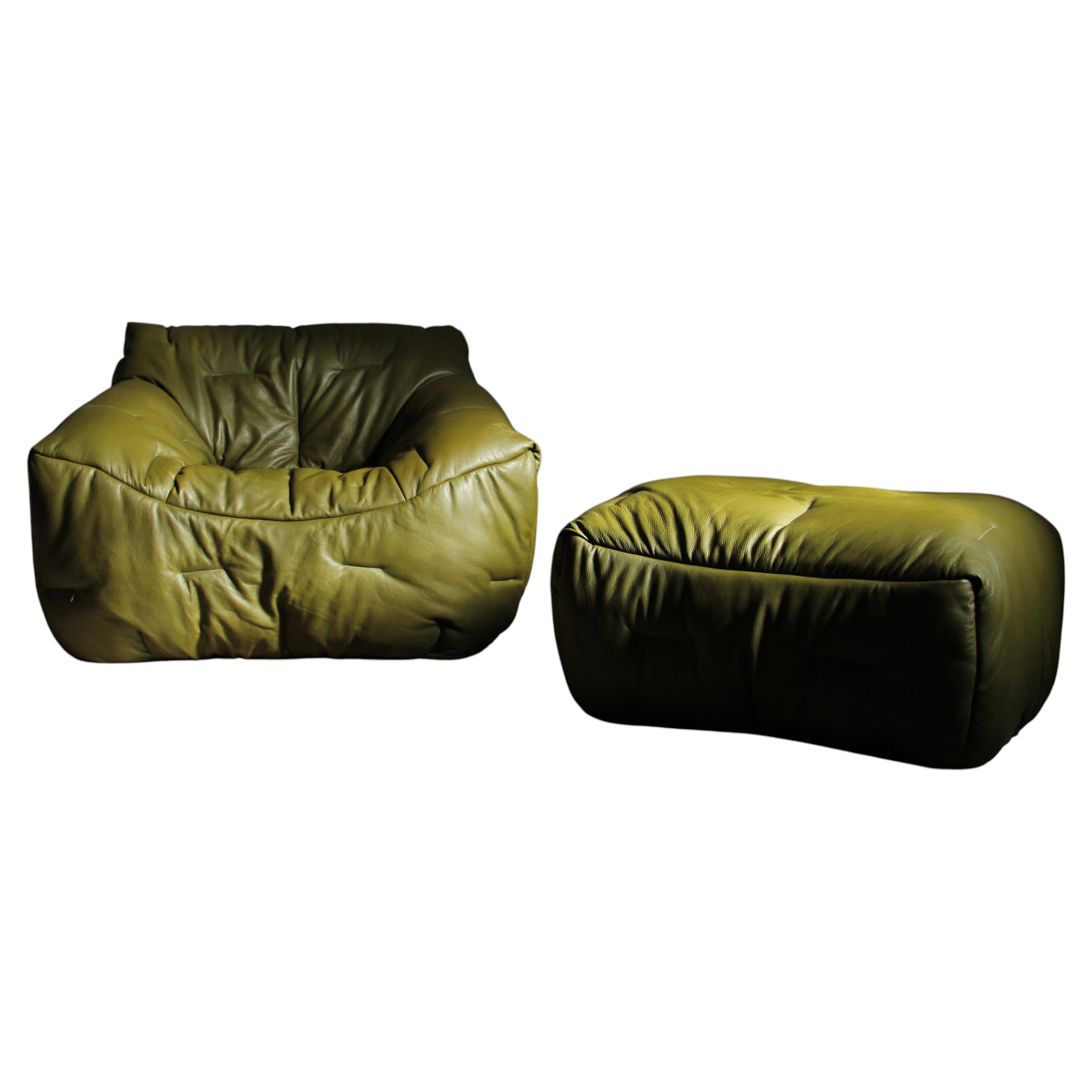 Pre-owned Roche Bobois Hans Hopfer Early "informel" Lounge Chair And Ottoman, 1979 In Black