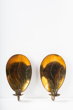 Pair of Veikko Huotari Finnish Brass Candle Wall Sconces, 1950s