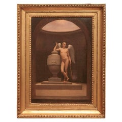 Danish Neoclassical Academic Painting of an Angel and Urn