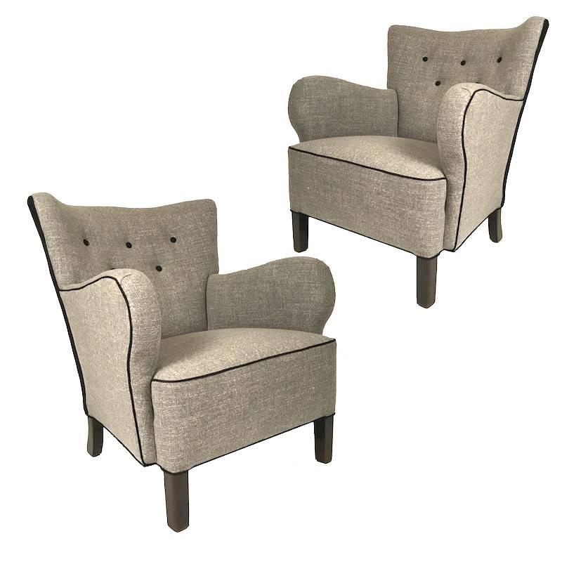 Pair of Danish Upholstered 1940s Armchairs For Sale