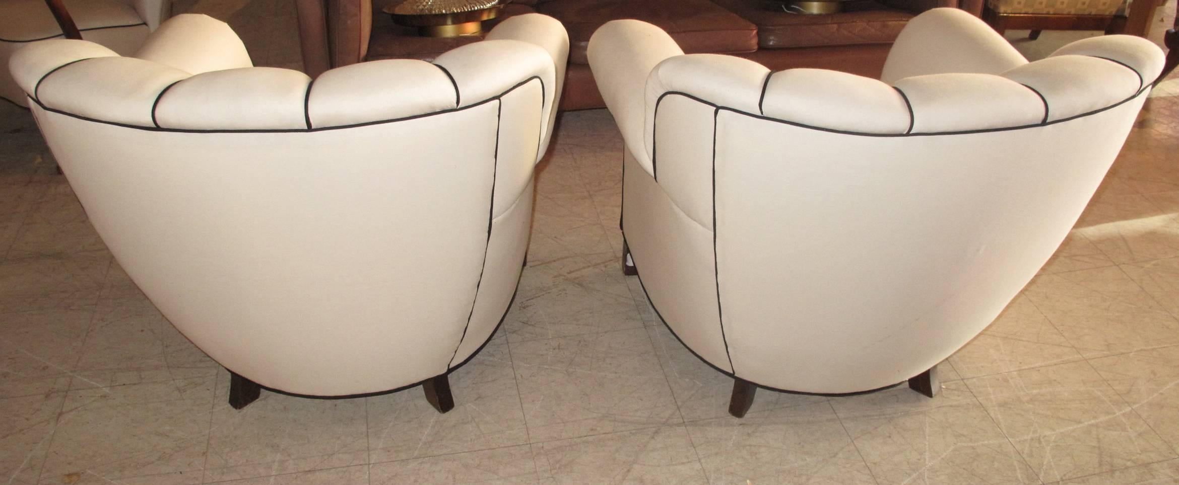 Art Deco Pair of Large-Scale Danish, 1940s Channeled Back Club Chairs For Sale