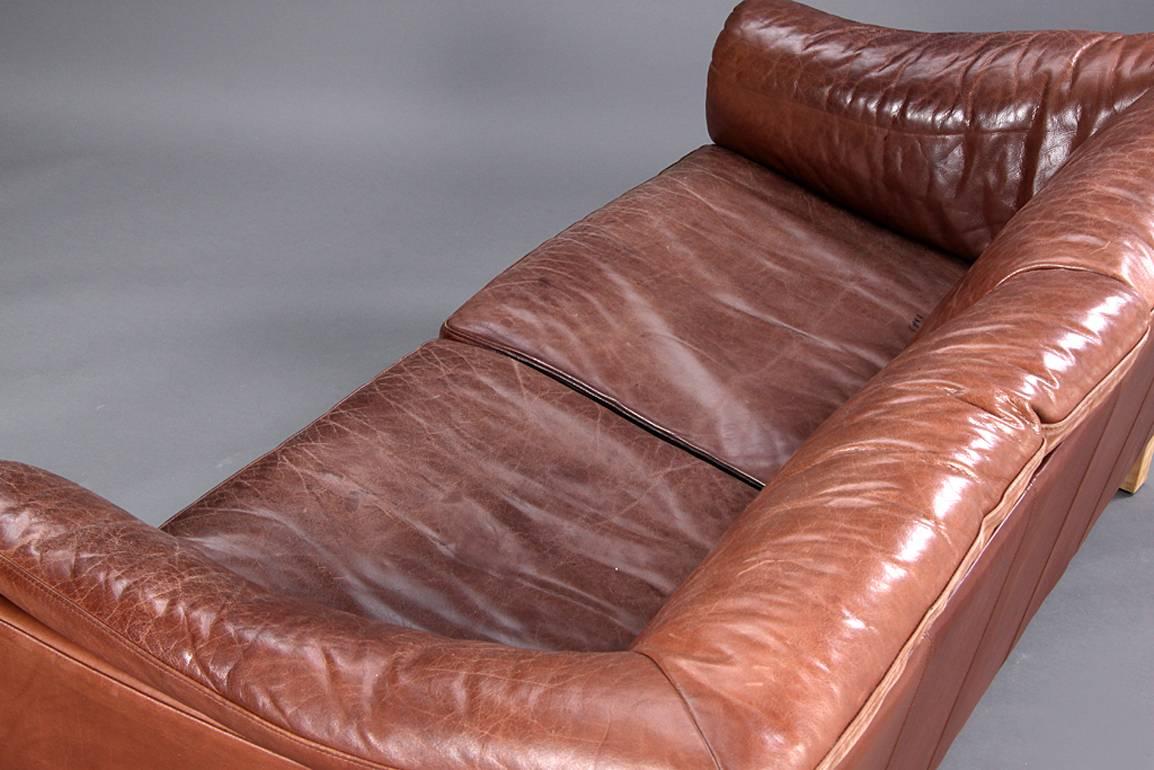 Pair of Danish 1960s-1970s Leather Upholstered Loveseats For Sale 1