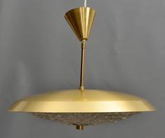 Anhänger-Deckenleuchte aus Messing und Pressglas von Orrefors aus Schweden