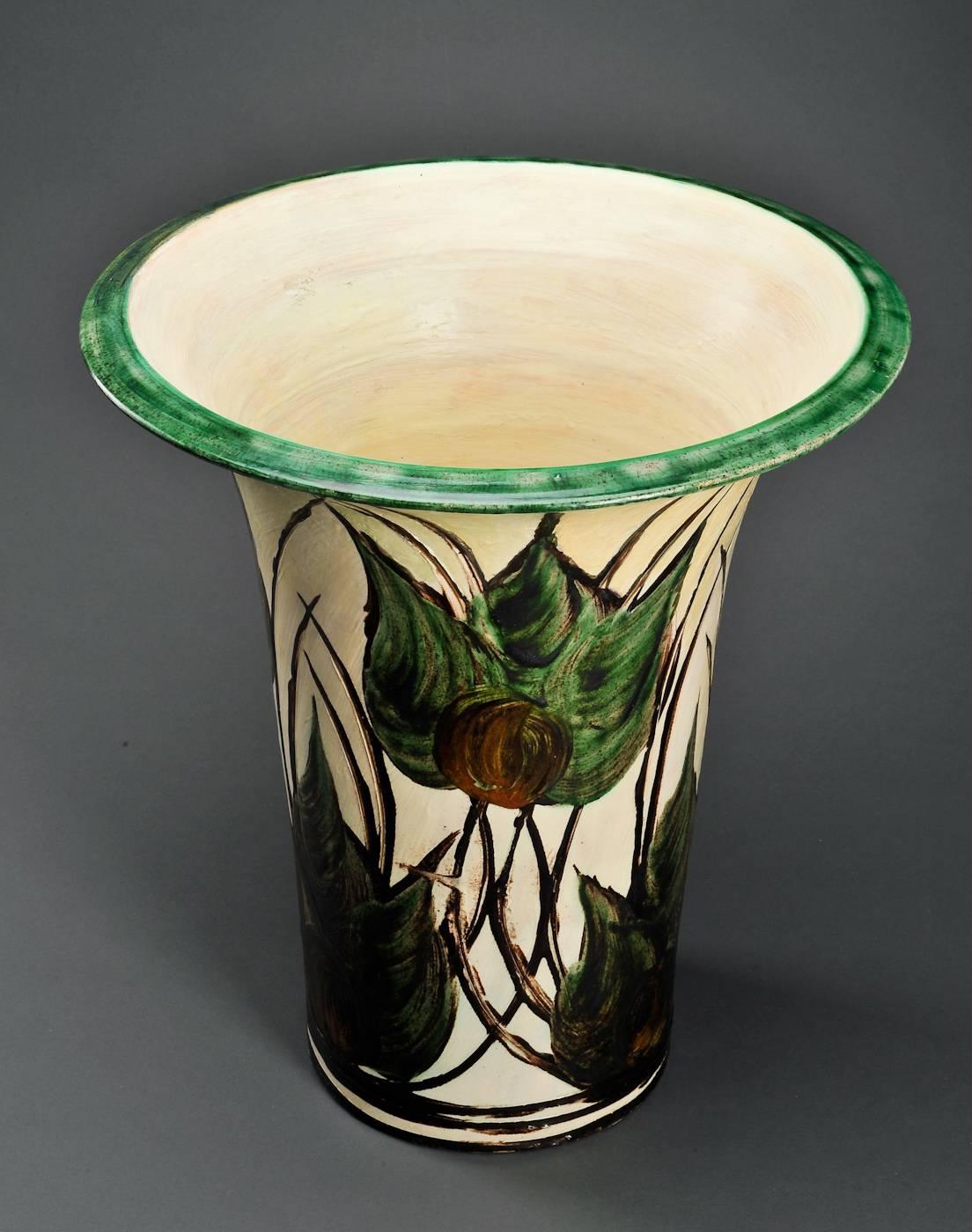 Large-scale vase circa 1910-1920 Decorated by Artist Julia Kabel for the Kähler Keramik Factory Located in Naestved, Denmark.