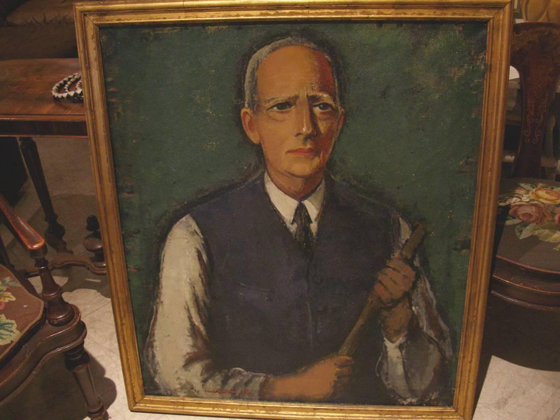 Self-Portrait by Danish Artist Ernst Zeuthen Depicting the Artist with a Paintbrush. Signed and Dated 1937, lower left hand corner. Painting mounted in a giltwood frame. Note: Dimensions listed include frame.

Born in Sweden, Zeuthen is a
