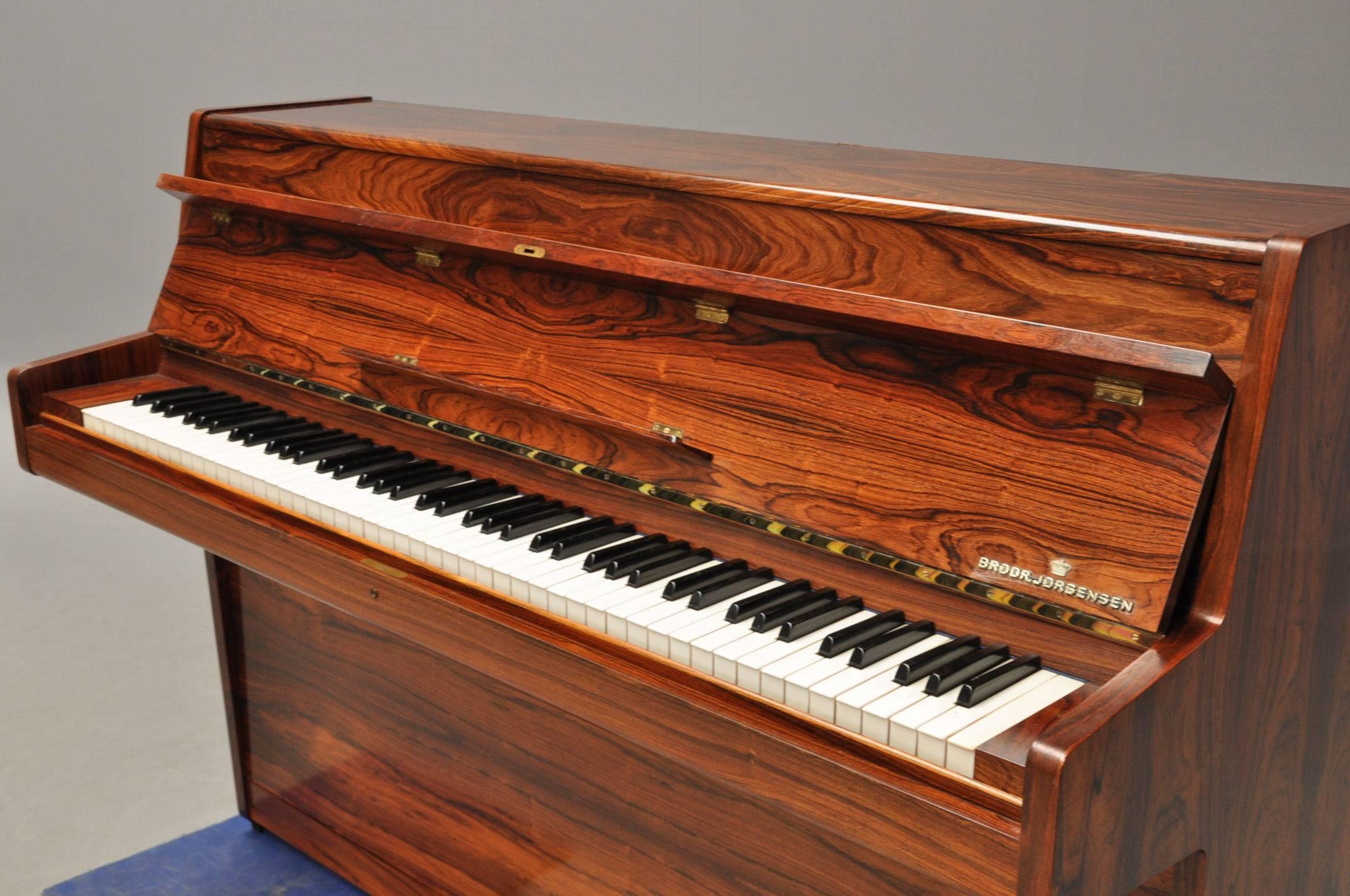 Rare Danish Fine Quality Highly Figured Rosewood Console Piano In Good Condition In Hudson, NY