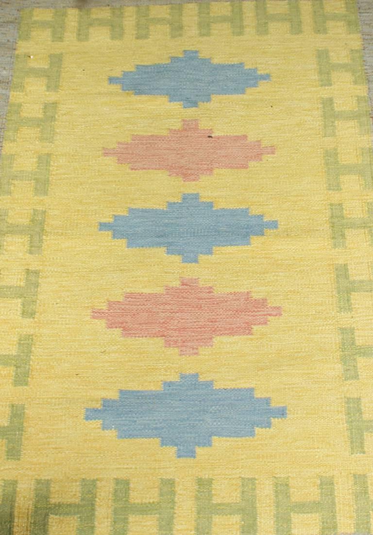 Swedish Yellow and Grey Rollakan Rug at 1stDibs