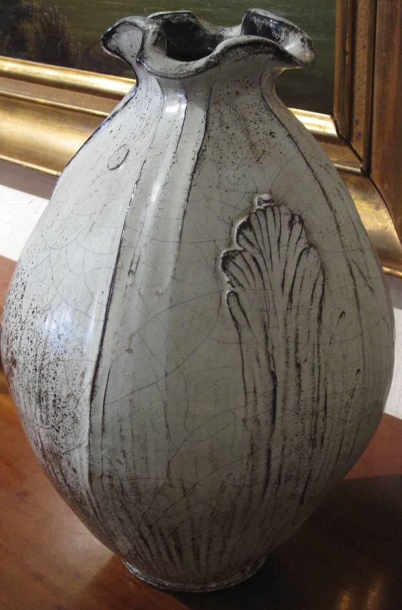 Danish Large White and Black Scale Vase by Artist Svend Hammershøi