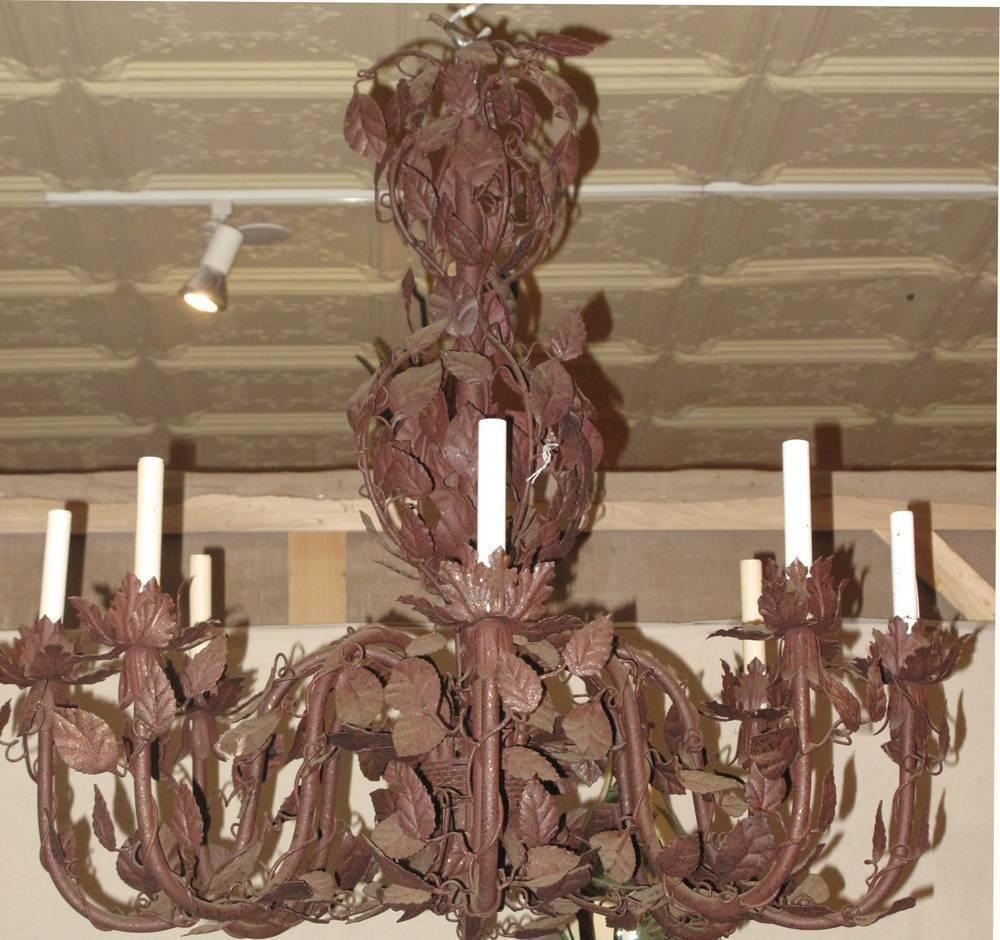 Rococo Large French Tole Chandelier with Vinework