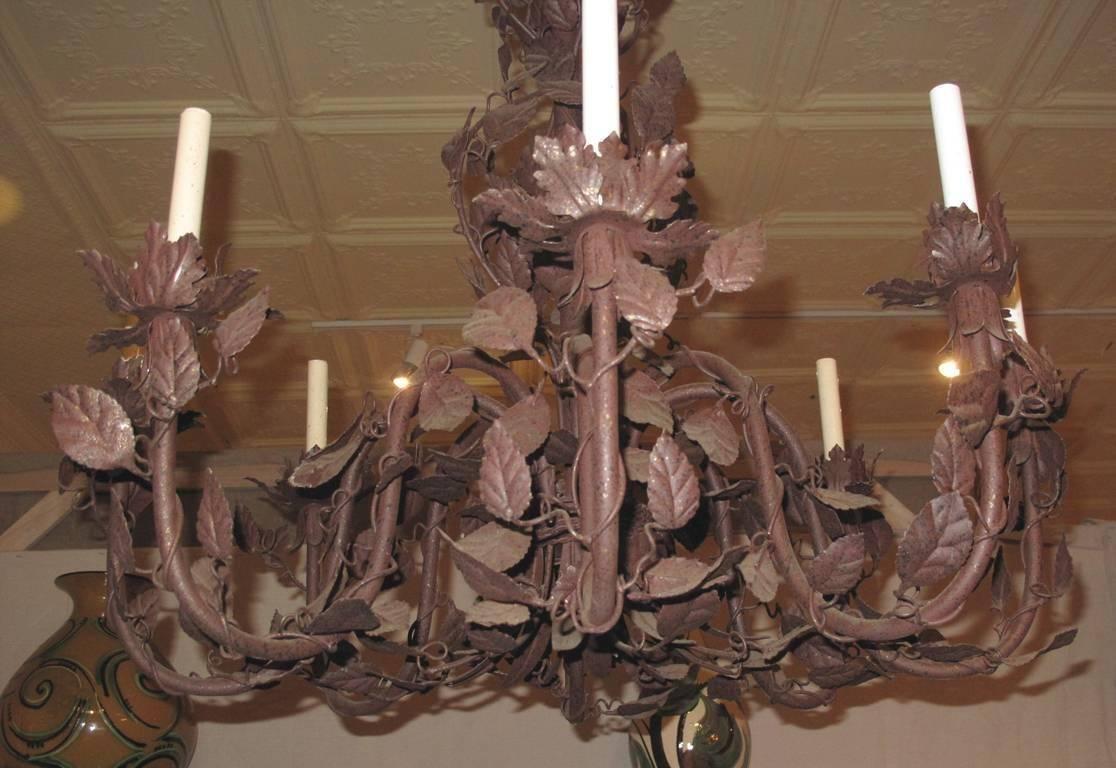 Danish Large French Tole Chandelier with Vinework
