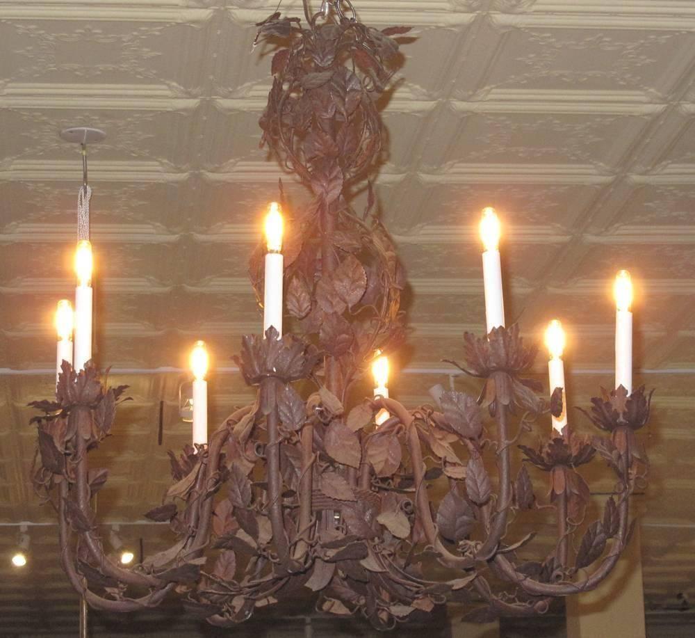 Large French Tole Chandelier with Vinework In Good Condition In Hudson, NY