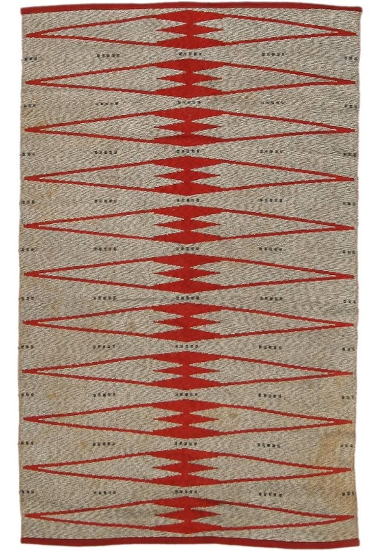 1950s-1960s Swedish Rölakan (Flat-Woven) Reversible rug.