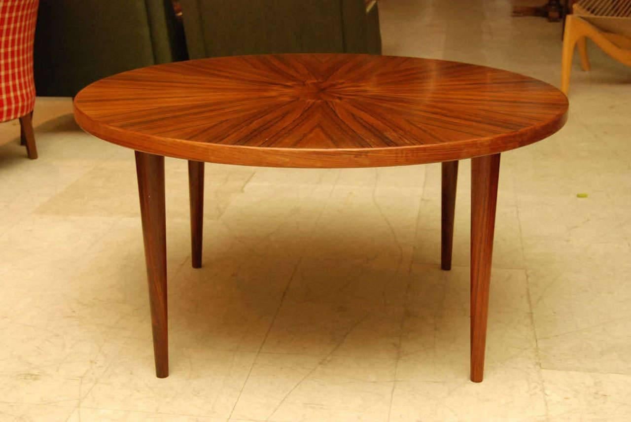 Danish Rosewood Radially Veneered Coffee Table In Good Condition In Hudson, NY