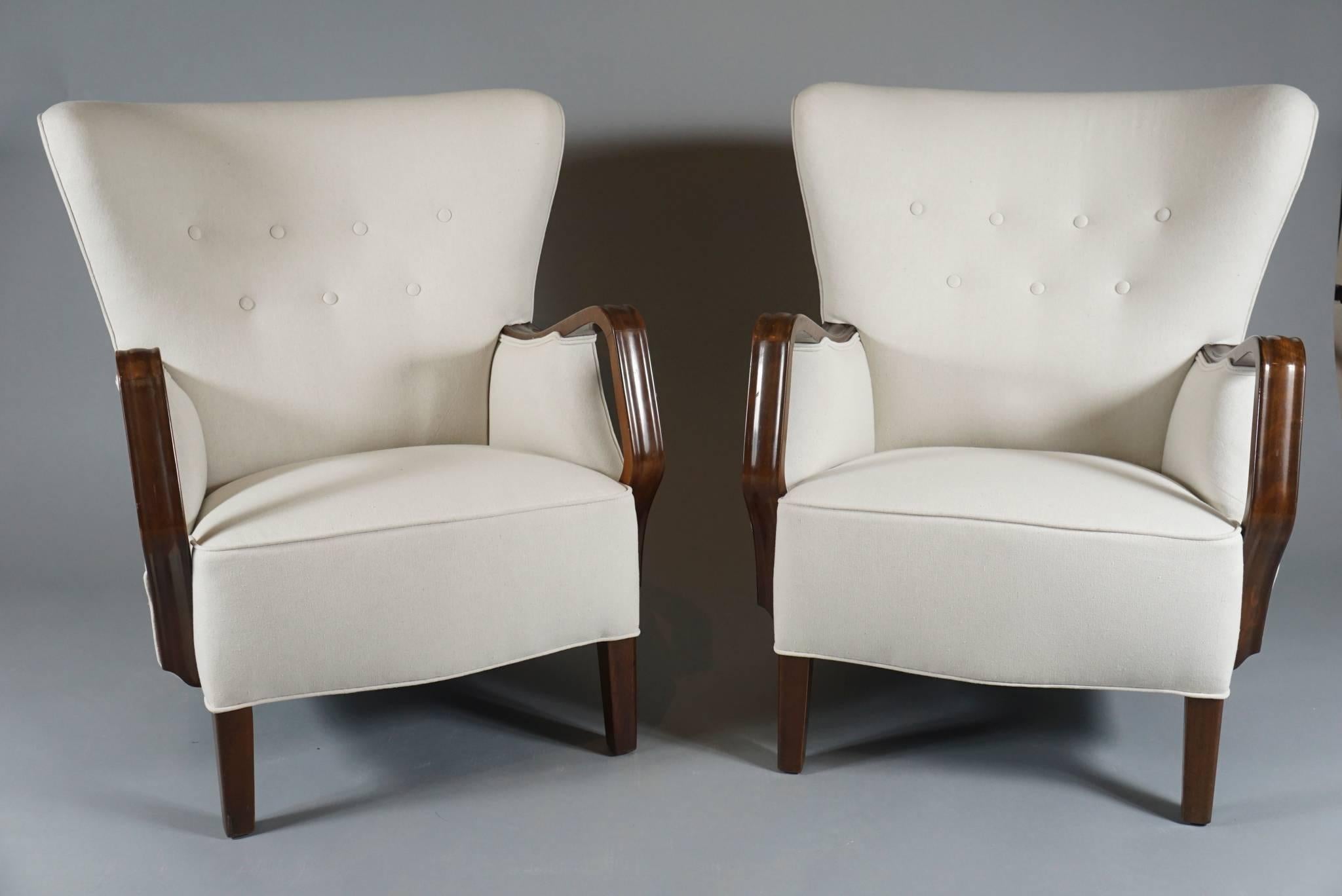 Scandinavian Modern Pair of Architectural Armchairs