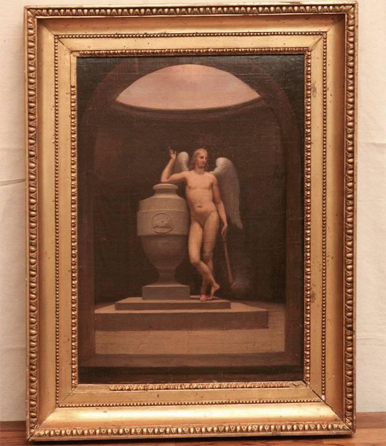 Early 19th Century Danish Neoclassical Academic Painting of an Angel and Urn