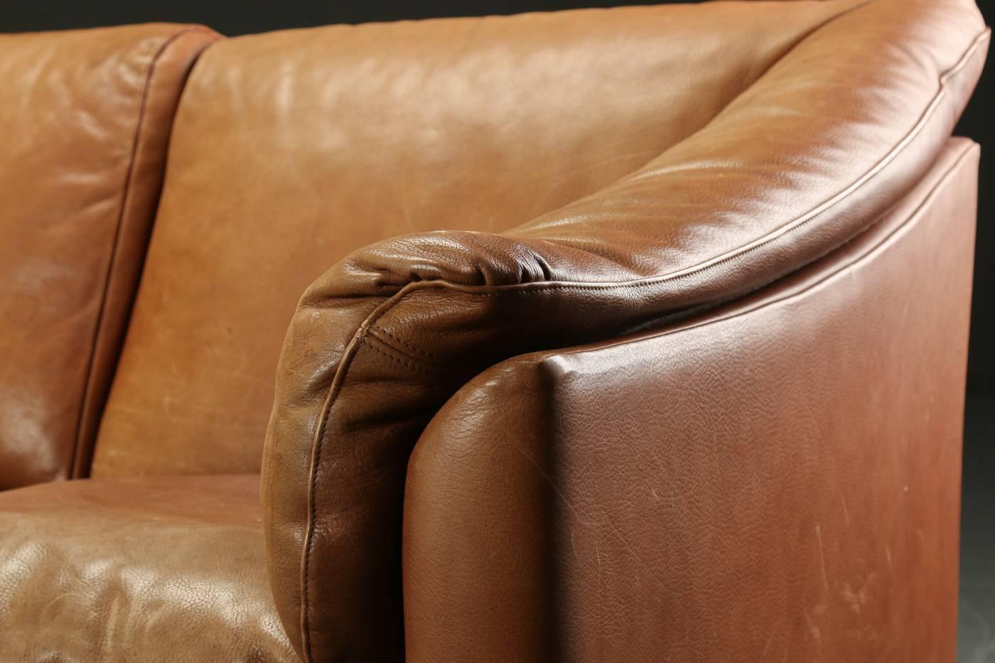 Scandinavian Modern Danish Modern Leather Upholstered Sofa