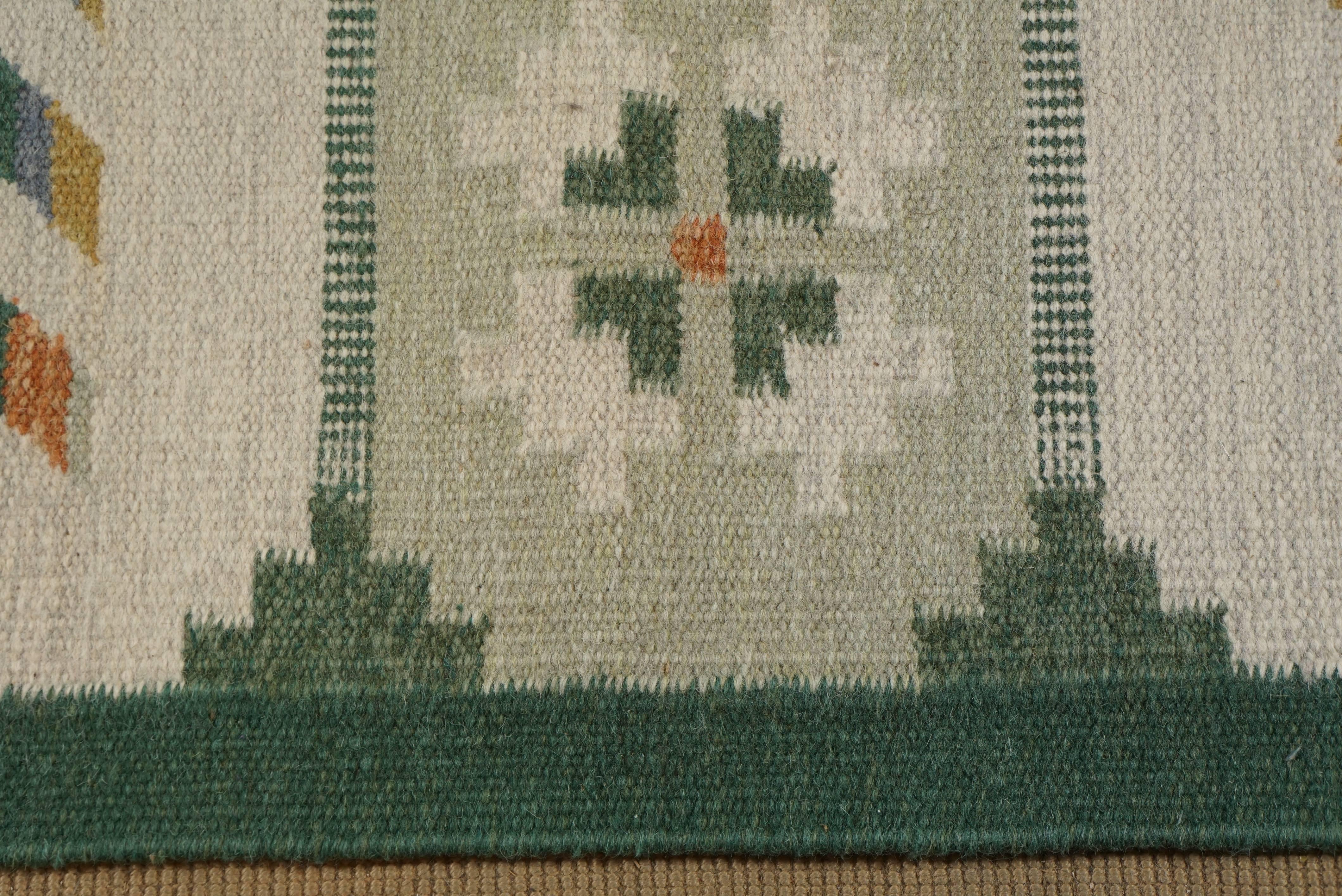 Hand-Woven Swedish Rölakan Flat-Weave Rug