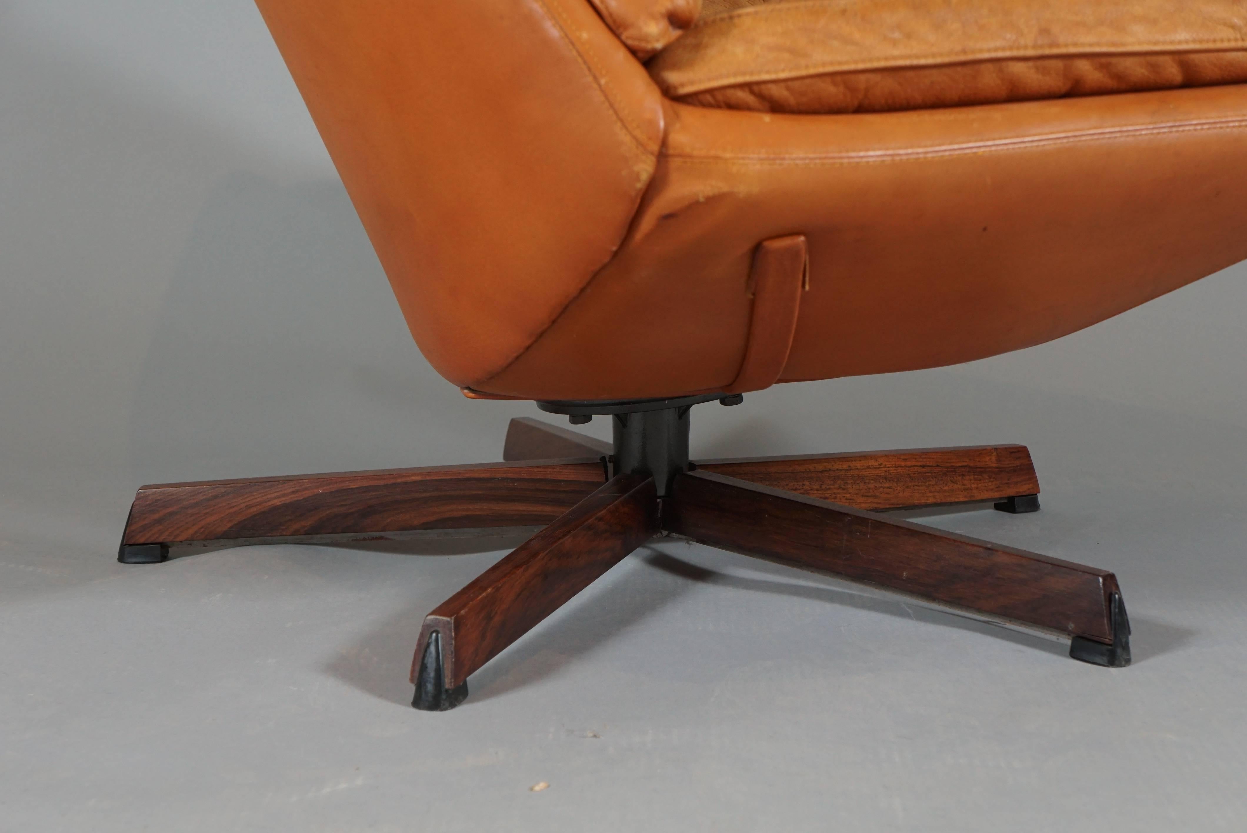 Mid-20th Century Pair of Swivel Chairs and Ottomans by Madsen & Schubell