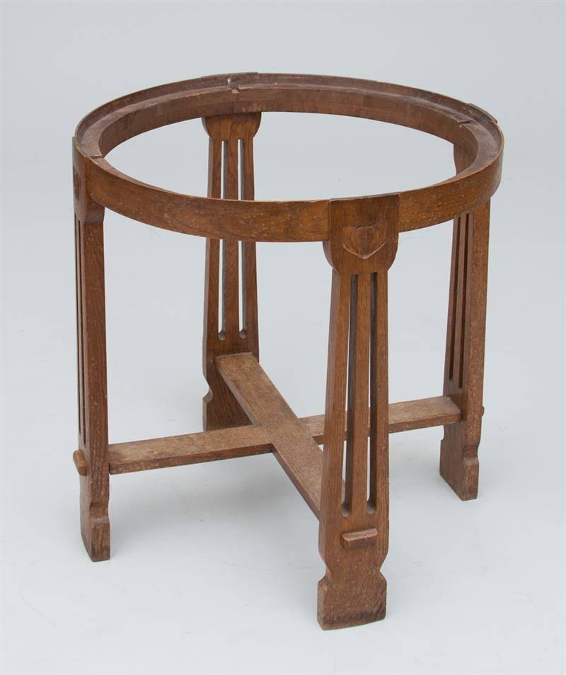Danish Arts & Crafts Carved Oak Table with Ceramic Top by Kähler