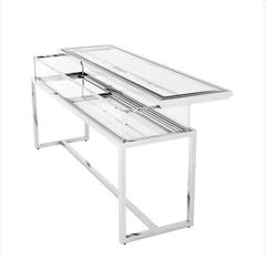 Vitrine Sliding Glass and Chrome Console Table, Dutch, Contemporary