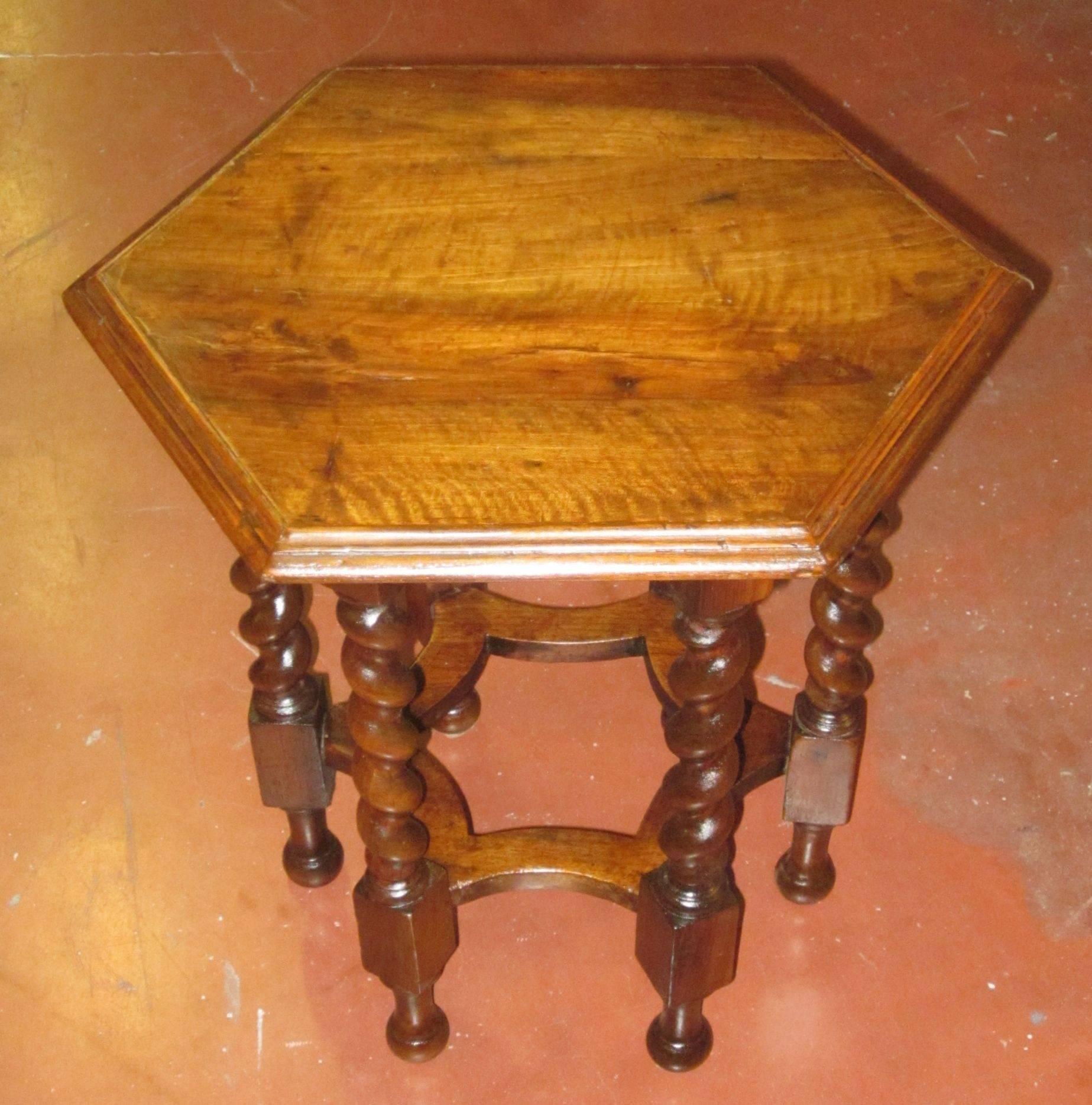 1930s Hexagonal Barley-Twist Leg Side Table, Italy