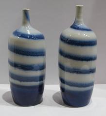 Contemporary Blue and White Striped Porcelain Tall Vases, China