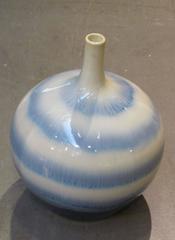 Contemporary Blue and White Striped Porcelain Round Short Vase, China
